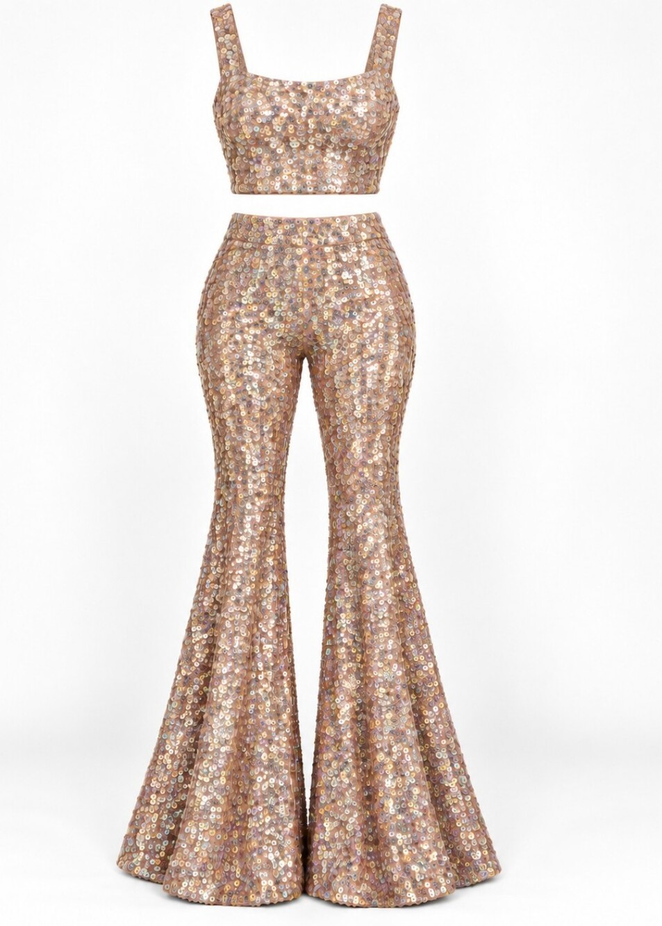 Forever 21 Iredecent1 Sequin Flared 2 Piece Pantsset - Rose Gold Size S